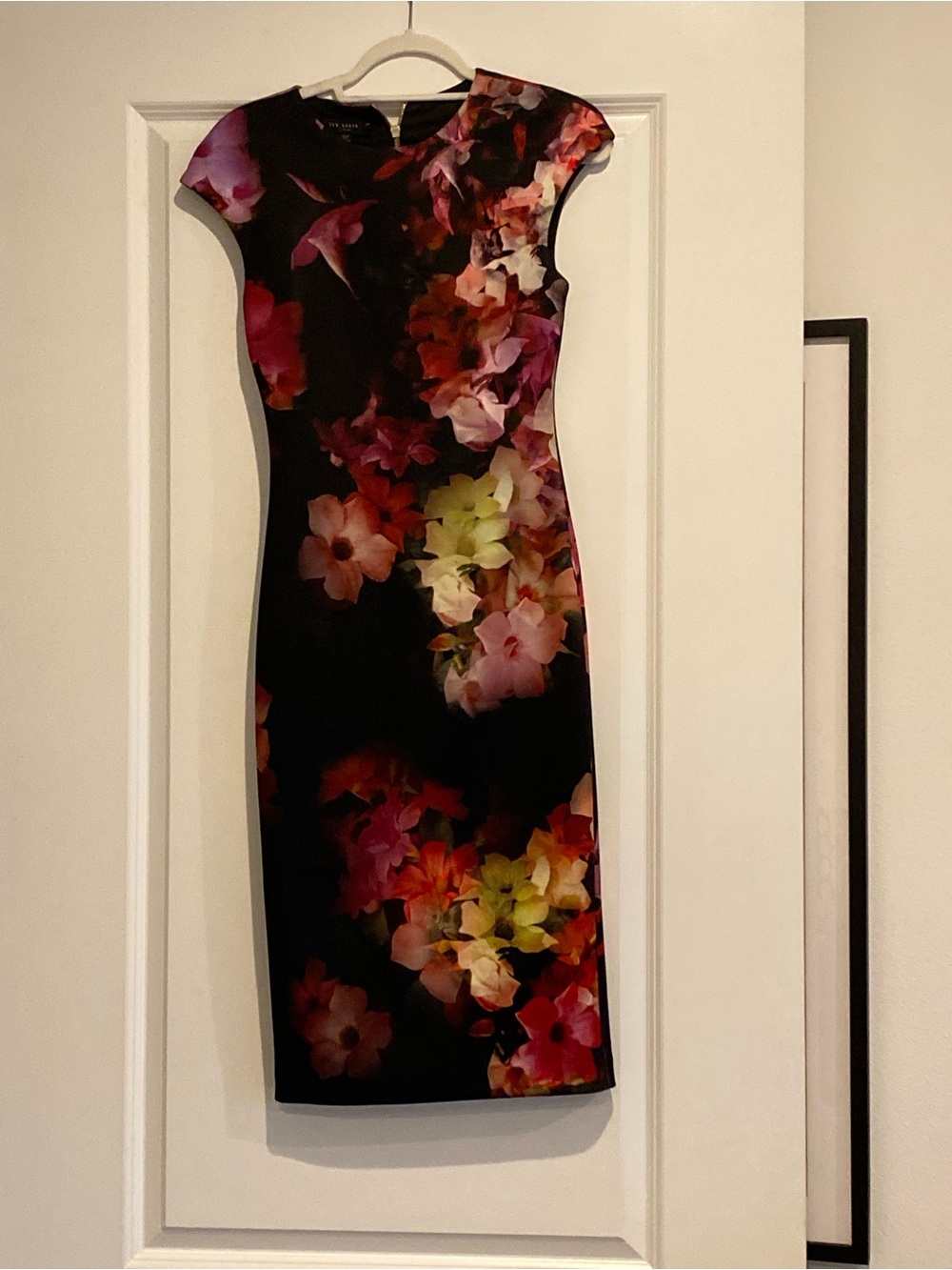 Ted Baker Black Midi Dress with Multicolor Floral Print